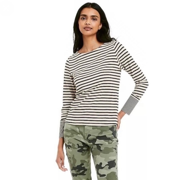 Nili Lotan Striped Long Sleeve Boat Neck Top Embroidered Monogram - Picture 1 of 7